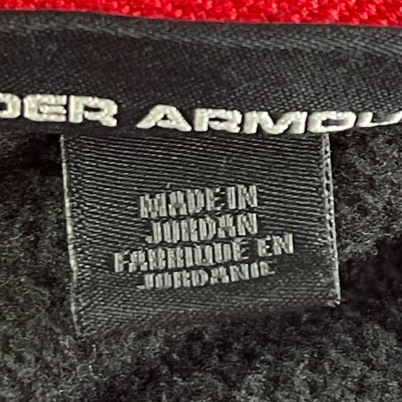 Under Armour Loose Storm Fleece Big Logo Hoodie Mens Size M Black Red Pullover - Picture 10 of 13